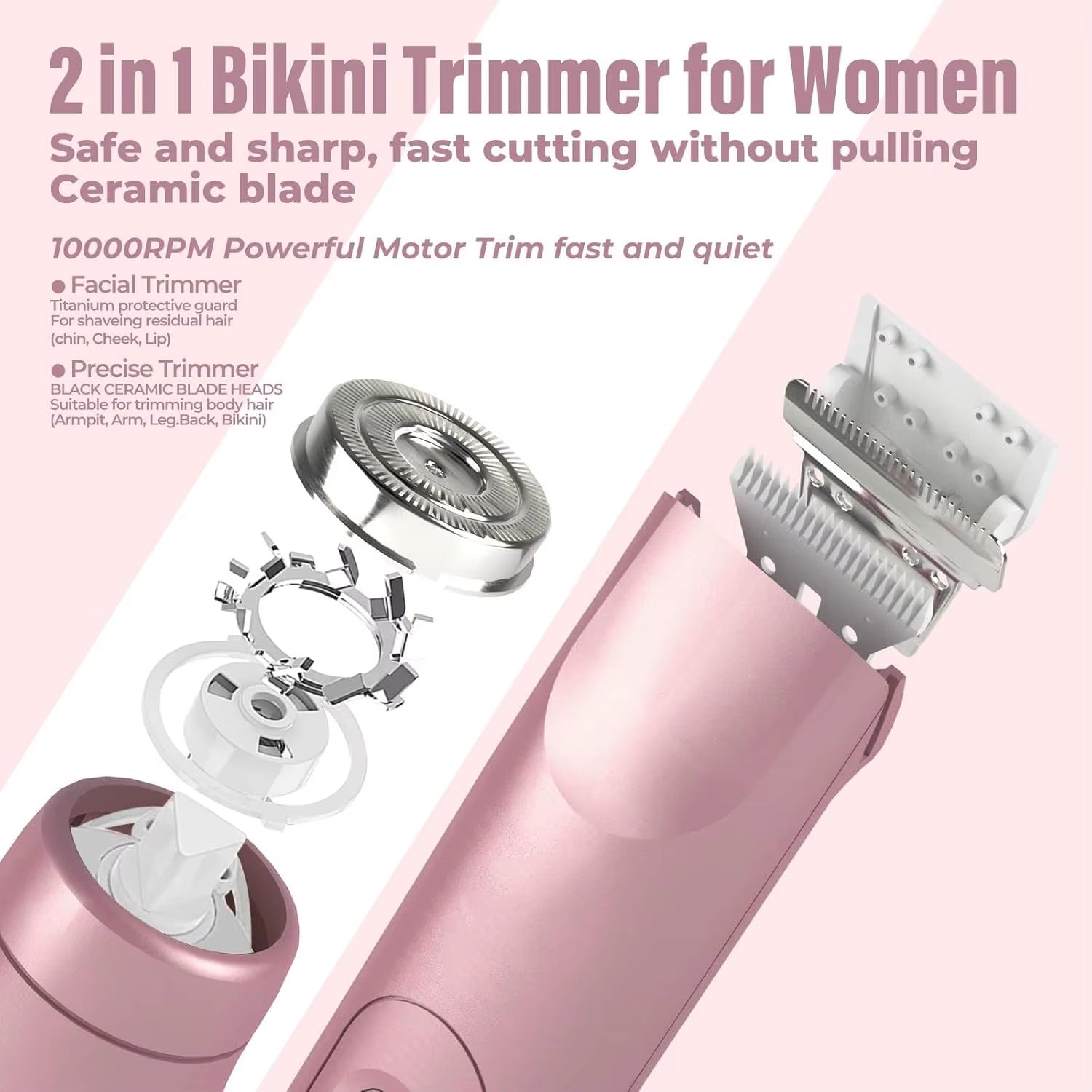Electric Shaver for Women Female Epilator Electric Hair Removal 2 in 1 Woman'S Razor for Body Legs Face Mustache Bikini Trimmer